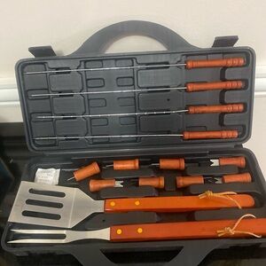 Vintage BBQ Grilling Tool Set with Wooden Handles